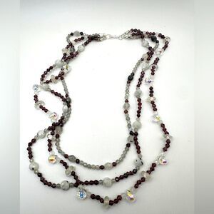 Three strands of glass and multi-stone layered necklace, with 925 hardware!